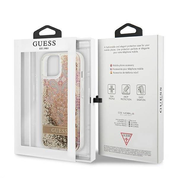 GUESS GUHCP13SLFLSD IPHONE 13 MINI 5,4" ZŁOTY/GOLD HARDCASE PAISLEY LIQUID GLITTER