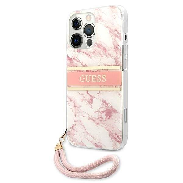 GUESS GUHCP13XKMABPI IPHONE 13 PRO MAX 6,7" RÓŻOWY/PINK HARDCASE MARBLE STRAP COLLECTION