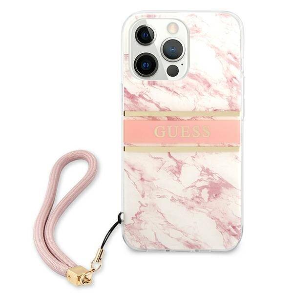 GUESS GUHCP13XKMABPI IPHONE 13 PRO MAX 6,7" RÓŻOWY/PINK HARDCASE MARBLE STRAP COLLECTION