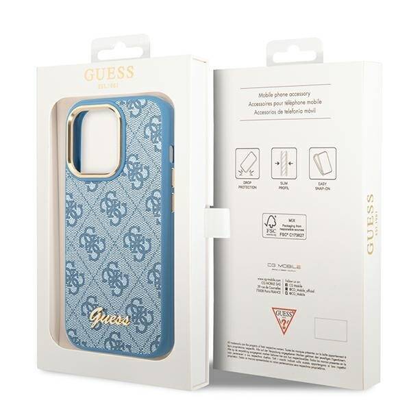 GUESS GUHCP14LHG4SHB IPHONE 14 PRO 6,1" NIEBIESKI/BLUE HARD CASE 4G VINTAGE GOLD LOGO