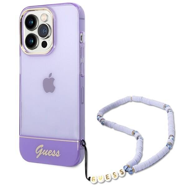 GUESS GUHCP14LHGCOHU IPHONE 14 PRO 6,1" FIOLETOWY/PURPLE HARDCASE TRANSLUCENT PEARL STRAP