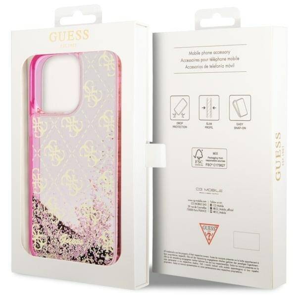 GUESS GUHCP14LLC4PSGP IPHONE 14 PRO 6.1" RÓŻOWY/PINK HARDCASE LIQUID GLITTER 4G TRANSCULENT