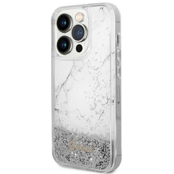 GUESS GUHCP14LLCSGSGH IPHONE 14 PRO 6.1" BIAŁY/WHITE HARDCASE LIQUID GLITTER MARBLE