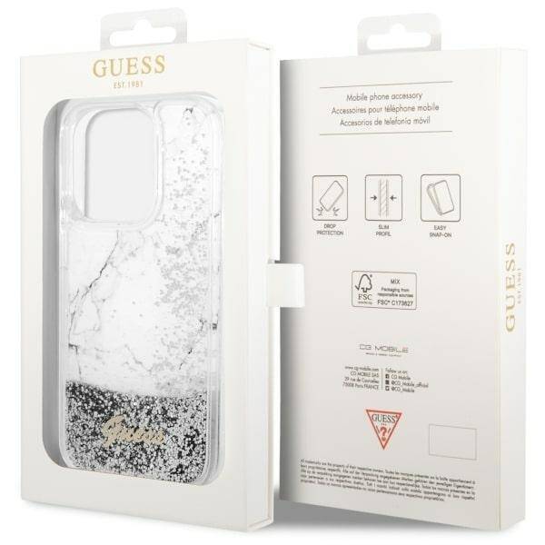 GUESS GUHCP14LLCSGSGH IPHONE 14 PRO 6.1" BIAŁY/WHITE HARDCASE LIQUID GLITTER MARBLE