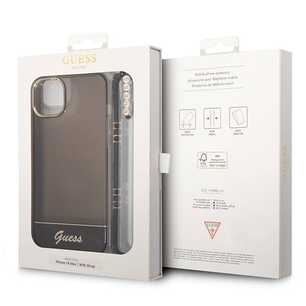 GUESS GUHCP14MHGCOHK IPHONE 14 PLUS / 15 PLUS 6.7" CZARNY/BLACK HARDCASE TRANSLUCENT PEARL STRAP