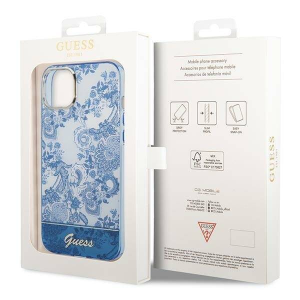 GUESS GUHCP14MHGPLHB IPHONE 14 PLUS / 15 PLUS 6.7" NIEBIESKI/BLUE HARDCASE PORCELAIN COLLECTION