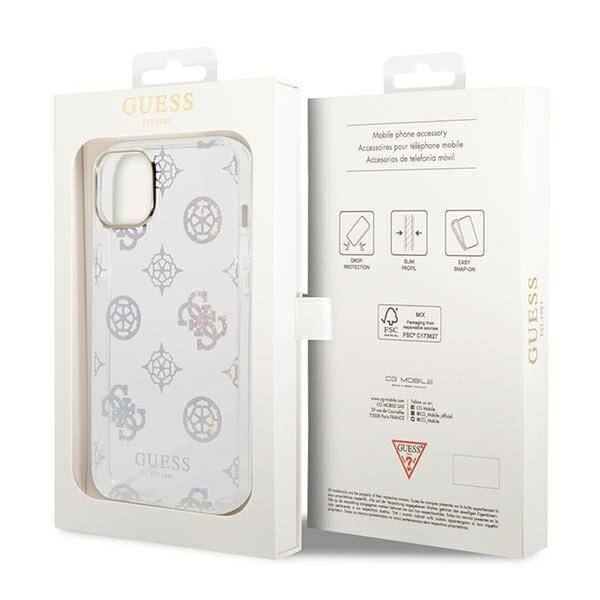 GUESS GUHCP14MHTPPTH IPHONE 14 PLUS / 15 PLUS 6.7" PRZEZROCZYSTY/TRANSPARENT HARD CASE PEONY GLITTER