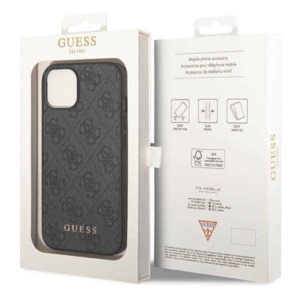 GUESS GUHCP14SG4GFGR IPHONE 14 / 15 / 13 6.1" SZARY/GREY HARD CASE 4G METAL GOLD LOGO