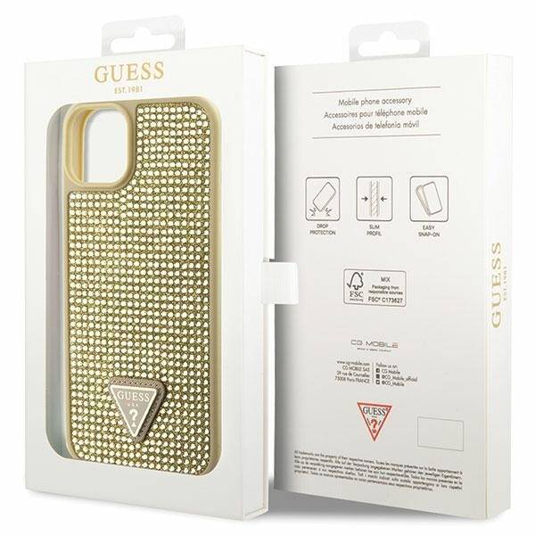 GUESS GUHCP14SHDGTPD IPHONE 14 / 15 / 13 6.1" ZŁOTY/GOLD HARDCASE RHINESTONE TRIANGLE