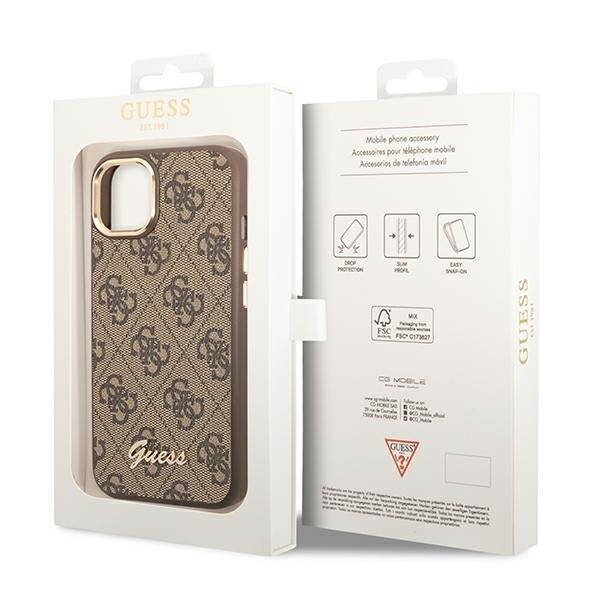 GUESS GUHCP14SHG4SHW IPHONE 14 / 15 / 13 6.1" BRĄZOWY/BROWN HARD CASE 4G VINTAGE GOLD LOGO