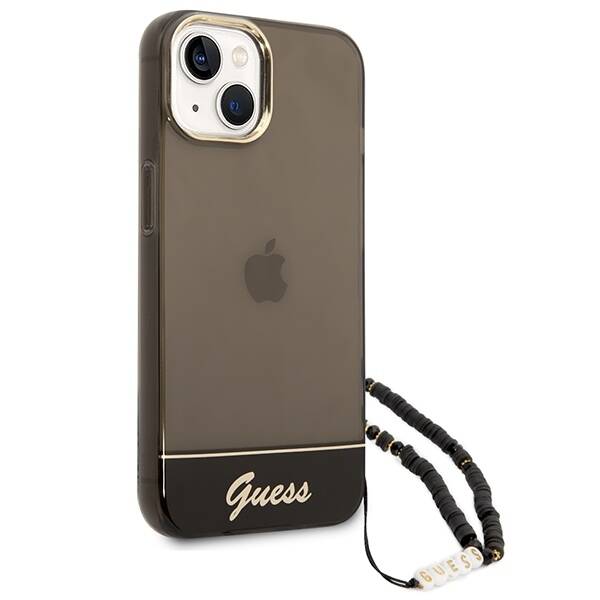 GUESS GUHCP14SHGCOHK IPHONE 14 / 15 / 13 6.1" CZARNY/BLACK HARDCASE TRANSLUCENT PEARL STRAP