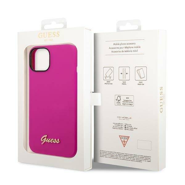 GUESS GUHCP14SSLSMF IPHONE 14 / 15 / 13 6.1" FUKSJA/FUSCHIA HARD CASE SILICONE VINTAGE GOLD LOGO