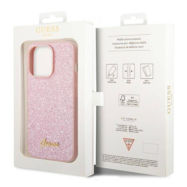 GUESS GUHCP14XHGGSHP IPHONE 14 PRO MAX 6,7" RÓŻOWY/PINK HARD CASE GLITTER SCRIPT