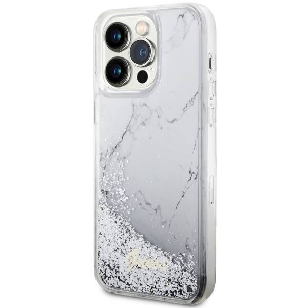 GUESS GUHCP14XLCSGSGH IPHONE 14 PRO MAX 6.7" BIAŁY/WHITE HARDCASE LIQUID GLITTER MARBLE