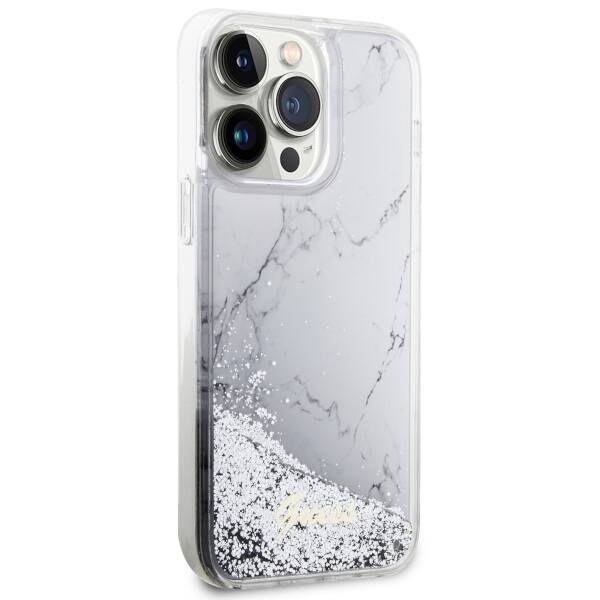 GUESS GUHCP14XLCSGSGH IPHONE 14 PRO MAX 6.7" BIAŁY/WHITE HARDCASE LIQUID GLITTER MARBLE