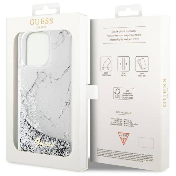 GUESS GUHCP14XLCSGSGH IPHONE 14 PRO MAX 6.7" BIAŁY/WHITE HARDCASE LIQUID GLITTER MARBLE