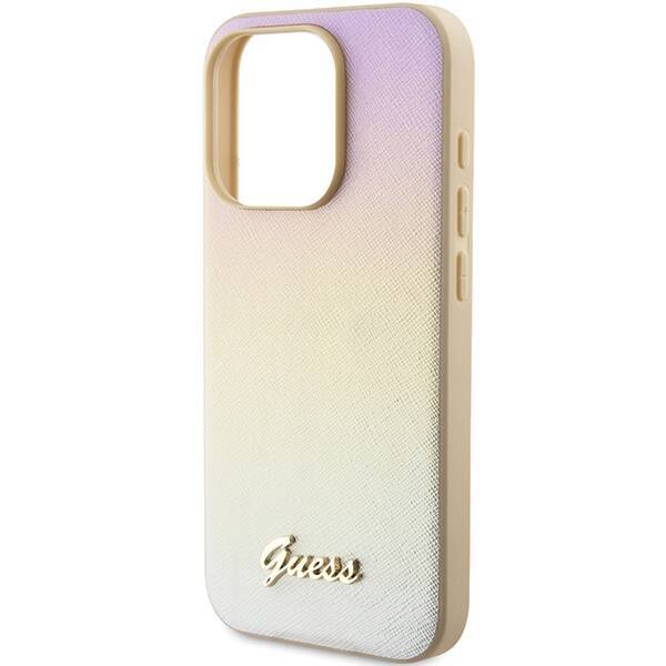 GUESS GUHCP14XPSAIRSD IPHONE 14 PRO MAX 6.7" ZŁOTY/GOLD HARDCASE SAFFIANO IRIDESCENT SCRIPT