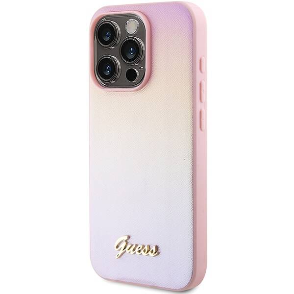 GUESS GUHCP14XPSAIRSP IPHONE 14 PRO MAX 6.7" RÓŻOWY/PINK HARDCASE SAFFIANO IRIDESCENT SCRIPT