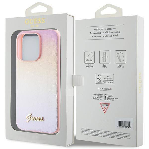 GUESS GUHCP14XPSAIRSP IPHONE 14 PRO MAX 6.7" RÓŻOWY/PINK HARDCASE SAFFIANO IRIDESCENT SCRIPT