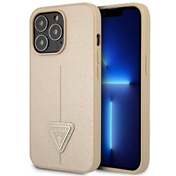 GUESS GUHCP14XPSATLE IPHONE 14 PRO MAX 6,7" BEŻOWY/BEIGE HARDCASE SAFFIANOTRIANGLE LOGO