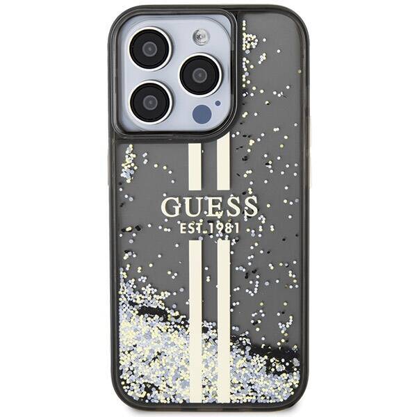 GUESS GUHCP15LLFCSEGK IPHONE 15 PRO 6.1" CZARNY/BLACK HARDCASE LIQUID GLITTER GOLD STRIPES