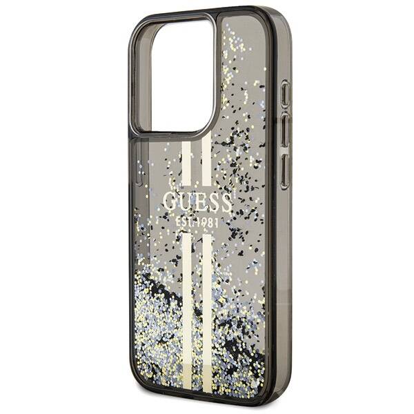 GUESS GUHCP15LLFCSEGK IPHONE 15 PRO 6.1" CZARNY/BLACK HARDCASE LIQUID GLITTER GOLD STRIPES