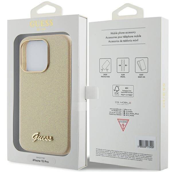 GUESS GUHCP15LPGMCSD IPHONE 15 PRO 6.1" ZŁOTY/LIGHT GOLD HARDCASE GLITTER GLOSSY SCRIPT