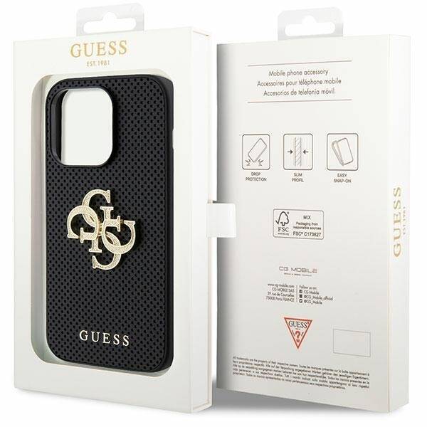 GUESS GUHCP15LPSP4LGK IPHONE 15 PRO 6.1" CZARNY/BLACK HARDCASE LEATHER PERFORATED 4G GLITTER LOGO