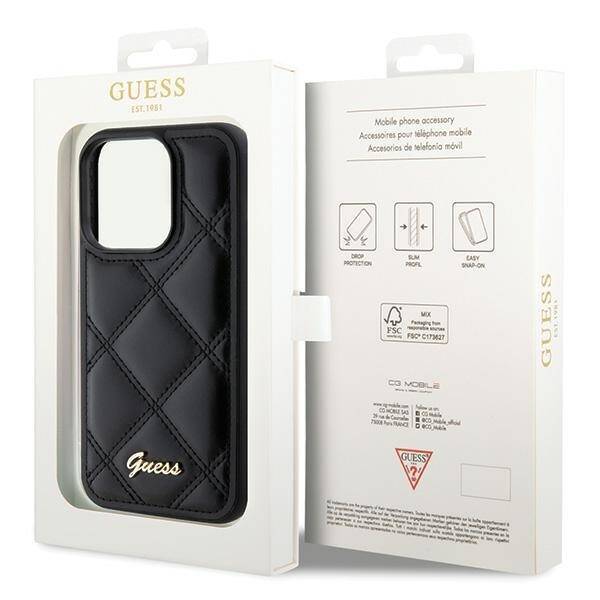 GUESS GUHCP15LPSQSQSK IPHONE 15 PRO 6.1" CZARNY/BLACK HARDCASE QUILTED METAL LOGO