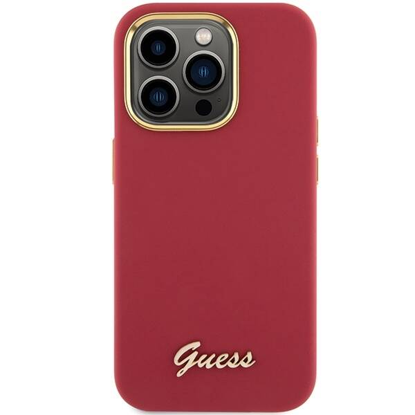 GUESS GUHCP15LSMBSLM IPHONE 15 PRO 6.1" MAGENTA HARDCASE SILICONE SCRIPT METAL LOGO & FRAME