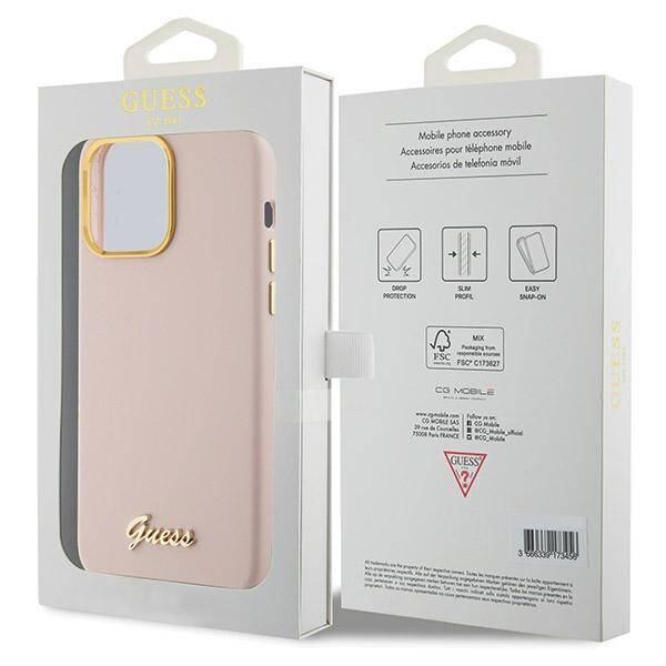 GUESS GUHCP15LSMBSLP IPHONE 15 PRO 6.1" RÓŻOWY/PINK HARDCASE SILICONE SCRIPT METAL LOGO & FRAME