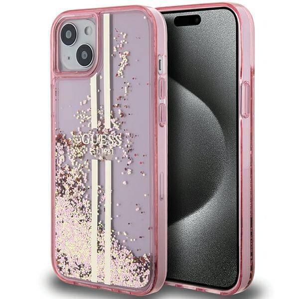 GUESS GUHCP15MLFCSEGP IPHONE 15 PLUS / 14 PLUS 6.7" RÓŻOWY/PINK HARDCASE LIQUID GLITTER GOLD STRIPES