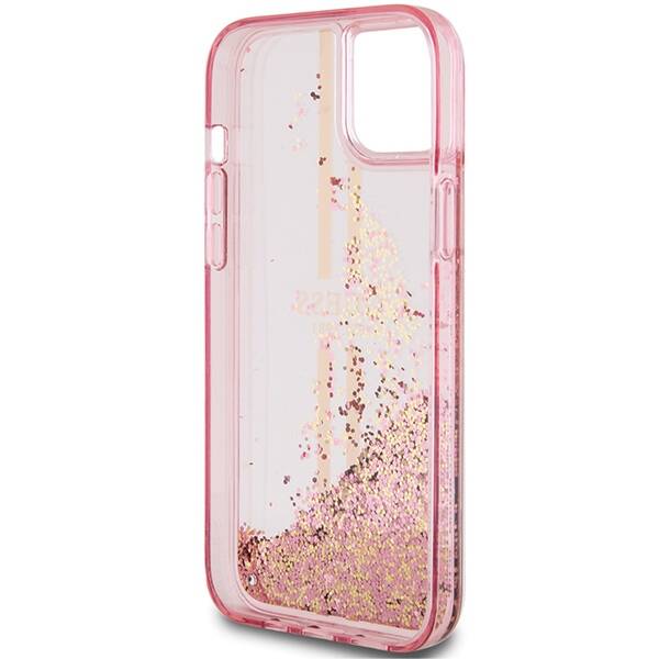 GUESS GUHCP15MLFCSEGP IPHONE 15 PLUS / 14 PLUS 6.7" RÓŻOWY/PINK HARDCASE LIQUID GLITTER GOLD STRIPES