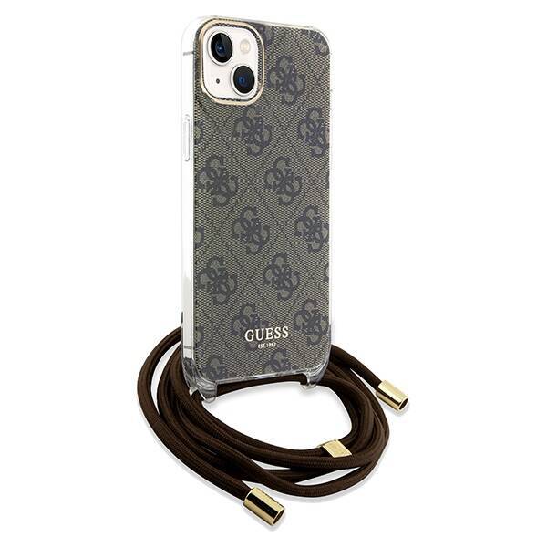 GUESS GUHCP15SHC4SEW IPHONE 15 / 14 / 13 6.1" BRĄZOWY/BROWN HARDCASE CROSSBODY CORD 4G PRINT