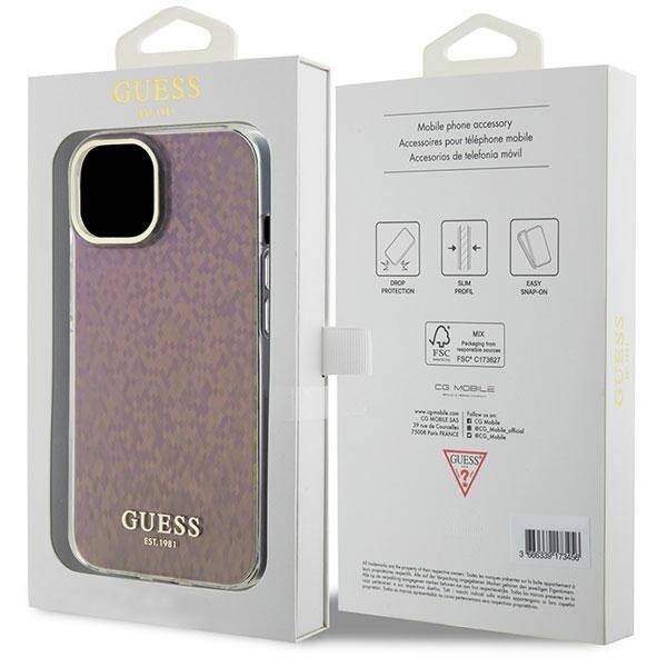 GUESS GUHCP15SHDECMP IPHONE 15 / 14 / 13 6.1" RÓŻOWY/PINK HARDCASE IML FACETED MIRROR DISCO IRIDESCENT