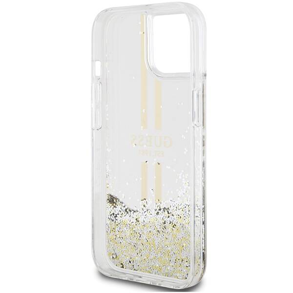 GUESS GUHCP15SLFCSEGT IPHONE 15 / 14 / 13 6.1" TRANSPARENT HARDCASE LIQUID GLITTER GOLD STRIPES