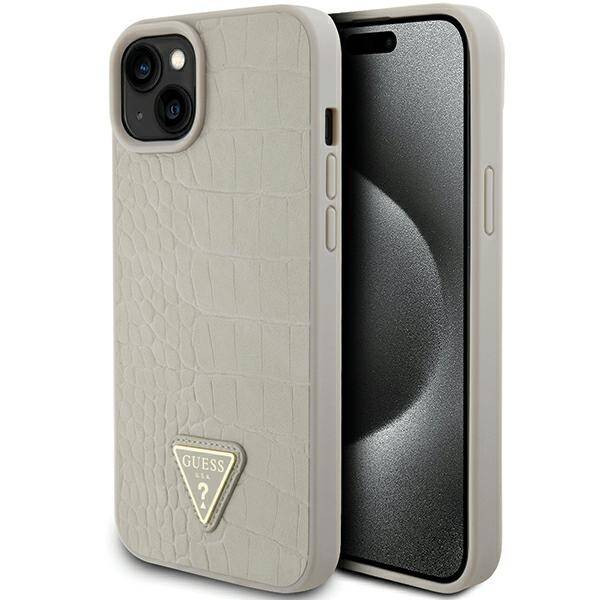 GUESS GUHCP15SPCRTHCD IPHONE 15 / 14 / 13 6.1" ZŁOTY/GOLD HARDCASE CROCO TRIANGLE METAL LOGO