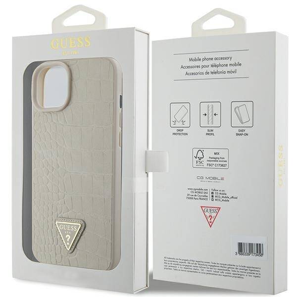 GUESS GUHCP15SPCRTHCD IPHONE 15 / 14 / 13 6.1" ZŁOTY/GOLD HARDCASE CROCO TRIANGLE METAL LOGO