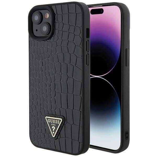 GUESS GUHCP15SPCRTHCK IPHONE 15 / 14 / 13 6.1" CZARNY/BLACK HARDCASE CROCO TRIANGLE METAL LOGO