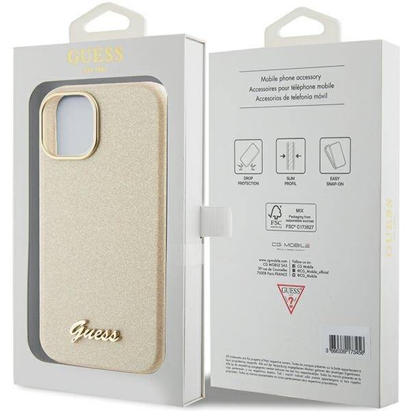 GUESS GUHCP15SPGMCSD IPHONE 15 / 14 / 13 6.1" ZŁOTY/LIGHT GOLD HARDCASE GLITTER GLOSSY SCRIPT