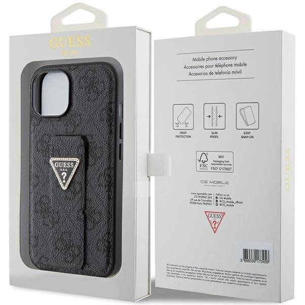 GUESS GUHCP15SPGS4TDK IPHONE 15 / 14 / 13 6.1" CZARNY/BLACK HARDCASE GRIP STAND 4G TRIANGLE STRASS