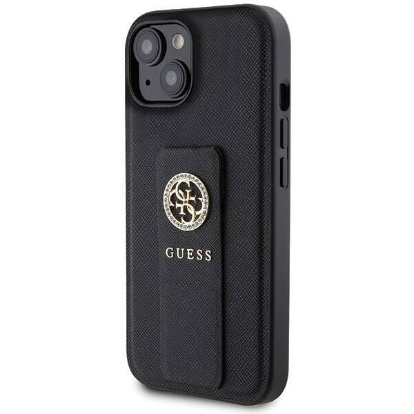 GUESS GUHCP15SPGSSADK IPHONE 15 / 14 / 13 6.1" CZARNY/BLACK HARDCASE GRIP STAND 4G SAFFIANO STRASS