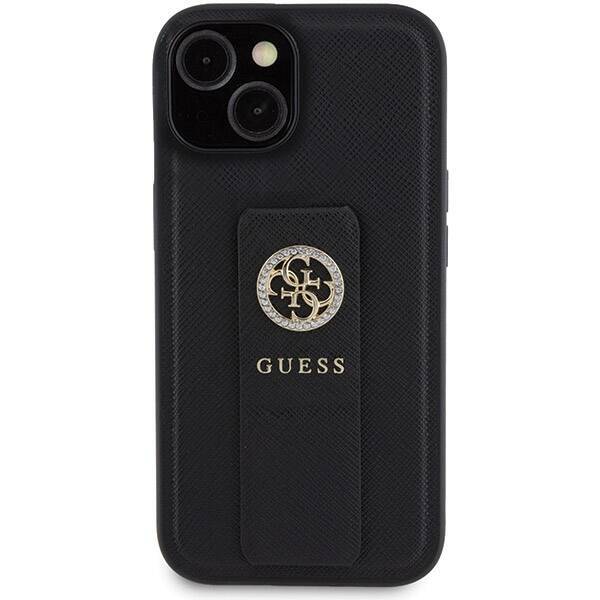 GUESS GUHCP15SPGSSADK IPHONE 15 / 14 / 13 6.1" CZARNY/BLACK HARDCASE GRIP STAND 4G SAFFIANO STRASS