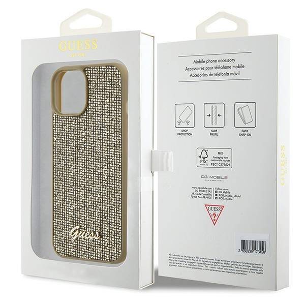 GUESS GUHCP15SPMSDGSD IPHONE 15 / 14 / 13 6.1" ZŁOTY/GOLD HARDCASE DISCO METAL SCRIPT