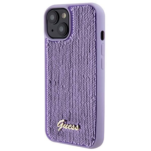 GUESS GUHCP15SPSFDGSU IPHONE 15 / 14 / 13 6.1" FIOLETOWY/PURPLE HARDCASE SEQUIN SCRIPT METAL