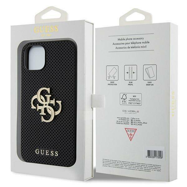 GUESS GUHCP15SPSP4LGK IPHONE 15 / 14 / 13 6.1" CZARNY/BLACK HARDCASE LEATHER PERFORATED 4G GLITTER LOGO