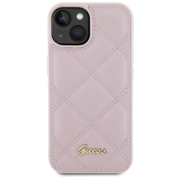 GUESS GUHCP15SPSQSQSP IPHONE 15 / 14 / 13 6.1" RÓŻOWY/PINK HARDCASE QUILTED METAL LOGO