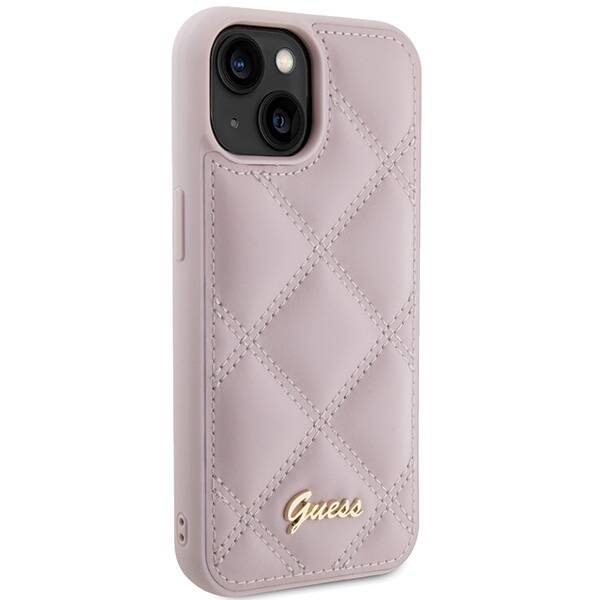 GUESS GUHCP15SPSQSQSP IPHONE 15 / 14 / 13 6.1" RÓŻOWY/PINK HARDCASE QUILTED METAL LOGO