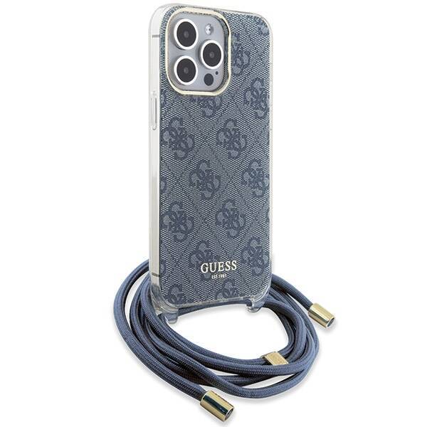 GUESS GUHCP15XHC4SEB IPHONE 15 PRO MAX 6.7" NIEBIESKI/BLUE HARDCASE CROSSBODY CORD 4G PRINT