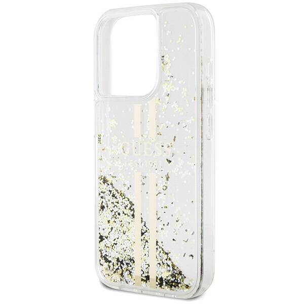 GUESS GUHCP15XLFCSEGT IPHONE 15 PRO MAX 6.7" TRANSPARENT HARDCASE LIQUID GLITTER GOLD STRIPES